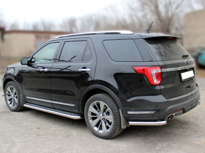Защита заднего бампера"уголки" одинарные d-60 Технотек для Ford Explorer 2017 – н.в. 