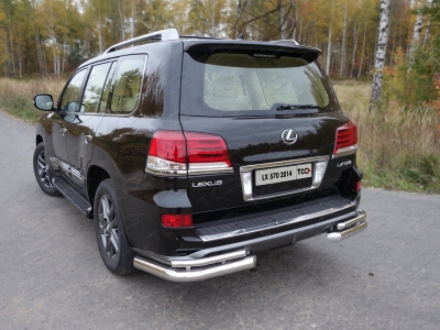 Защита задняя двойные уголки 76-42 мм ТСС для Lexus LX-570 Sport 2014-2021