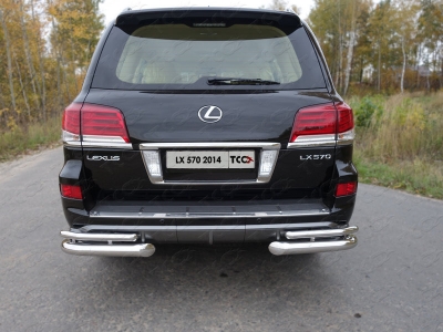 Защита задняя двойные уголки 76-42 мм ТСС для Lexus LX-570 Sport 2014-2021