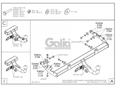 Фаркоп оцинкованный Galia шар C съемный для Lada Kalina/Granta/Datsun on-DO 2004-2021