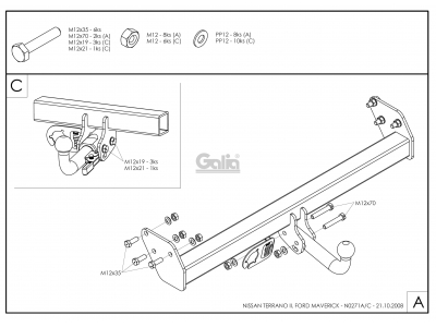 Фаркоп оцинкованный Galia шар A для Nissan Terrano 1993-2002