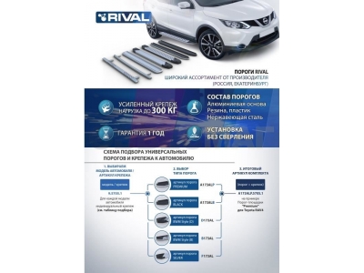 Пороги алюминиевые Rival Black New для Volkswagen Teramont 2018-2025